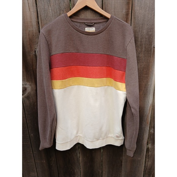 Marine Layer Sunset Stripe Jordan Crew Sweatshirt‎ Mens Colorblock Brown Large - Picture 1 of 7